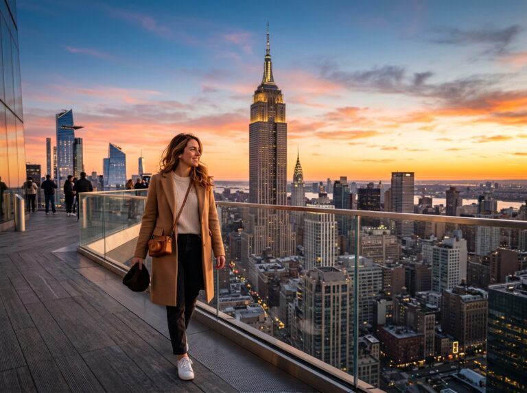 A traveler enjoying stunning views following a New York City 7-day itinerary