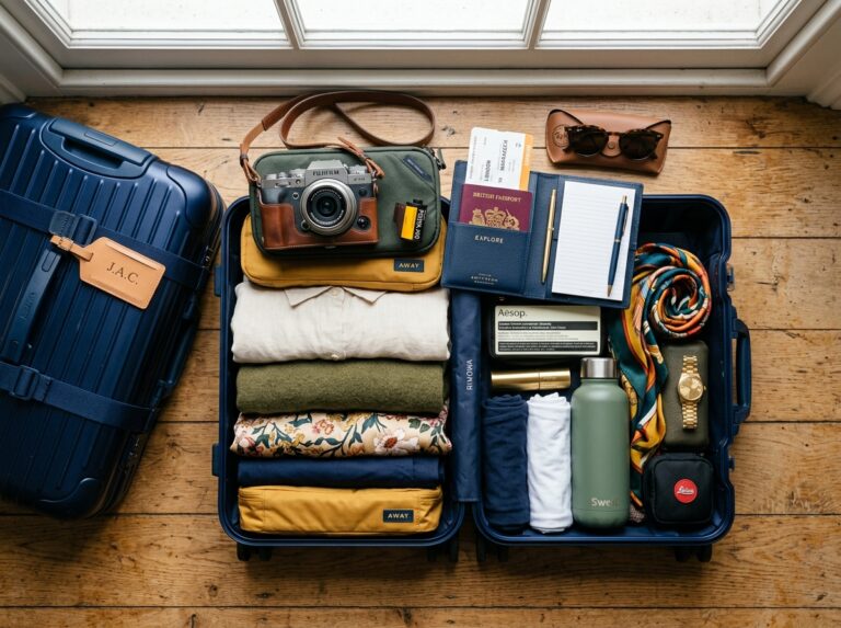 Smartly organized items showing what to pack for your U.S. trip across different seasons