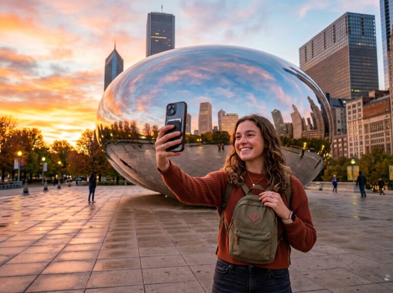 Traveler exploring free attractions in every major U.S. city like Millennium Park