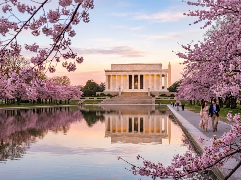 A beautiful morning monument reflection view captured on a Washington DC 5-day itinerary