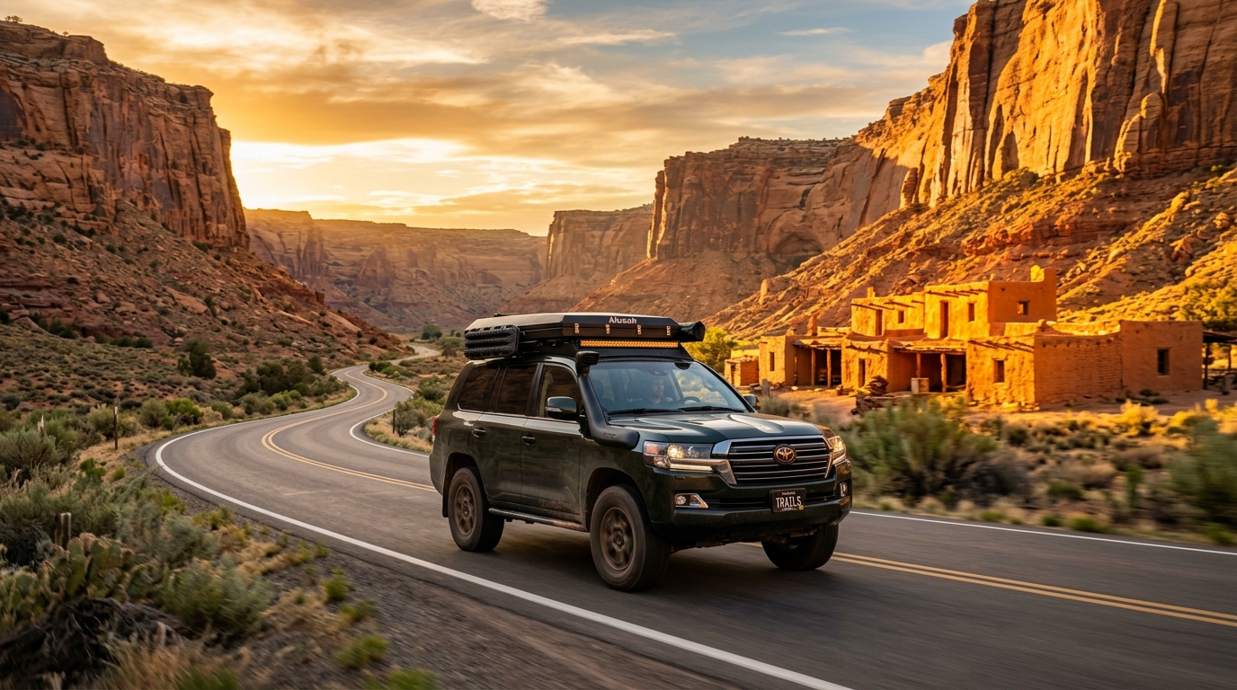 3 Days in Santa Fe overland vehicle cruising along specific scenic highways during a historic desert tour