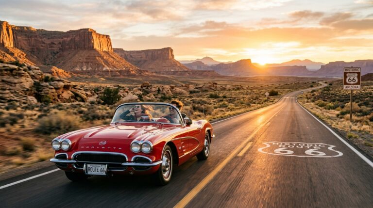 7 Days on Route 66 roadside attractions and scenic drive map layout