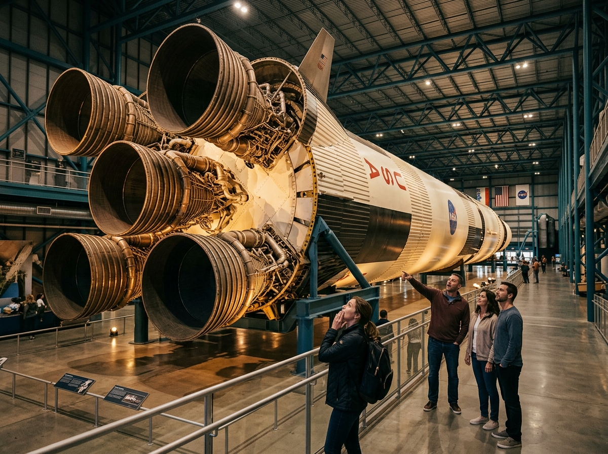 Houston Itinerary Guide 4 Days exploring the Saturn V rocket at Space Center Houston.