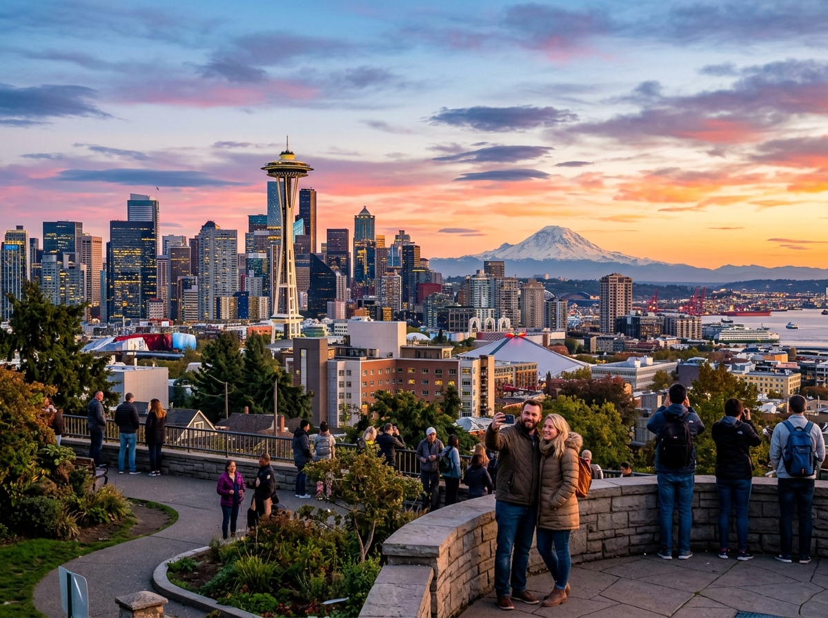 Seattle Itinerary Guide 6 Days panoramic view of the skyline and Mount Rainier.