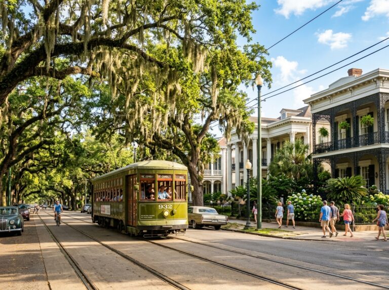 4 Cultural Days in New Orleans historic streetcar on St. Charles Avenue.