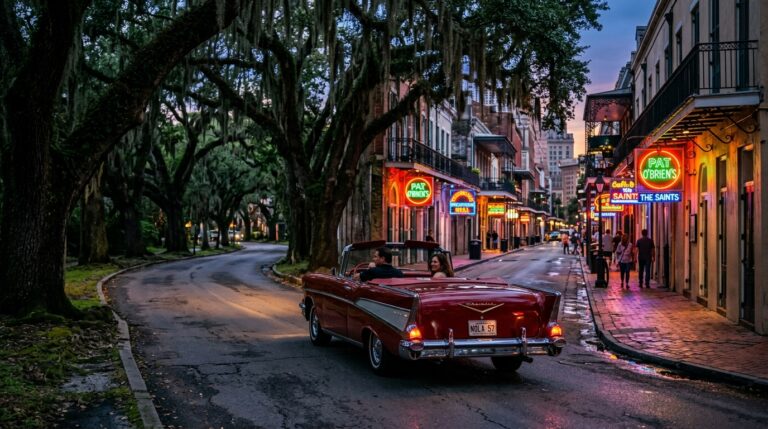 4 Days Foodie Tour in New Orleans classic car driving through historic southern avenues