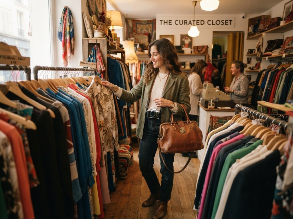 Best Thrift Stores in the U.S. stylish woman browsing vintage clothing shop